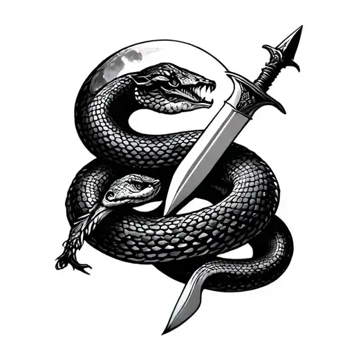 Snake With Dagger And Moon