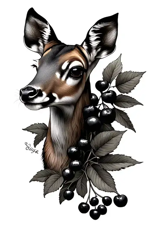 Fawn With Black Berries Fine Line