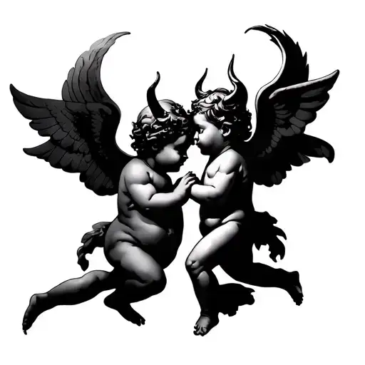 And Cherub And Devil Cherub Facing Each Other