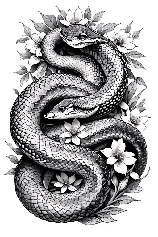 Snake Intertwinend Mandala And Flowers Growing