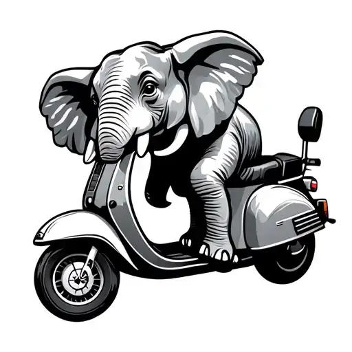 Minimalistisk Line Tattoo Of Elephant Driving A Scooter