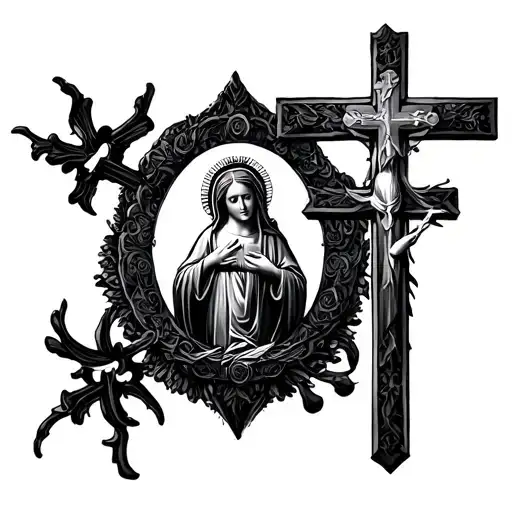 Cross And God With Virgin Mary Surrounded