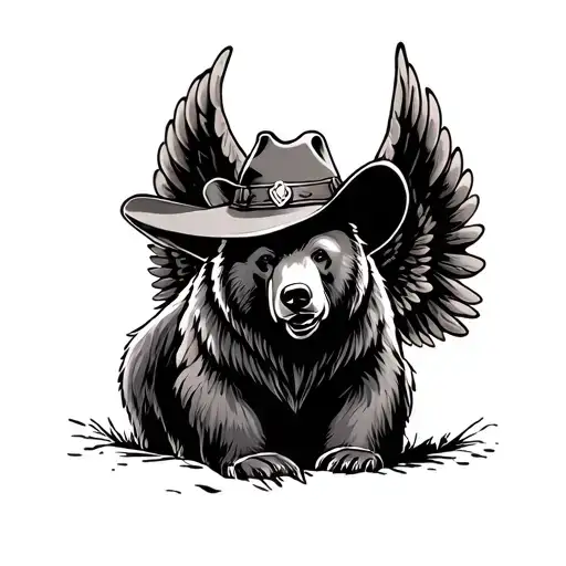 Cowboy Ready Bear With Angle Wings