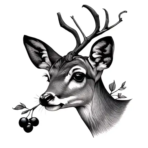 Fawn With Black Berries Fine Line