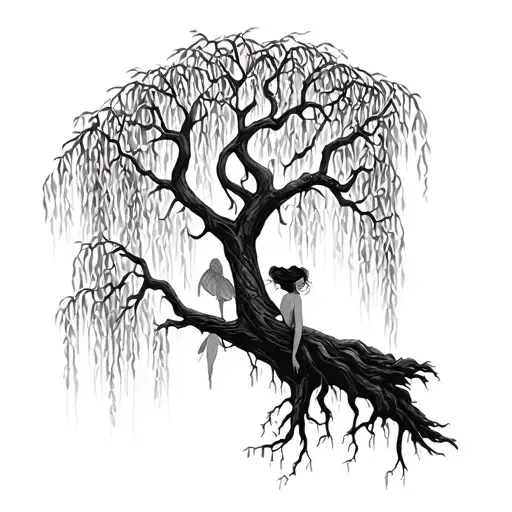 Fairys In Weeping Willow Tree