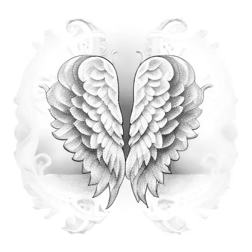 2 Angel Wings With Grandfather Clock Behind