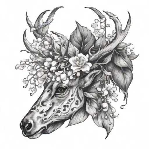 Lily Of The Valley Flower With Pansies With Deer Antlers