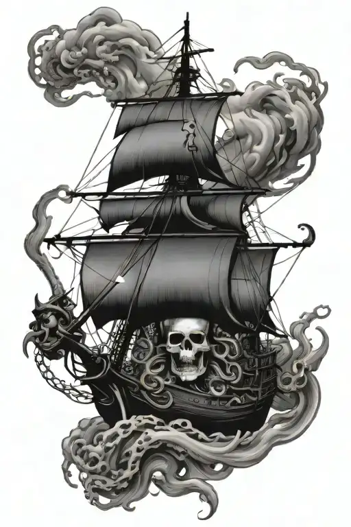 Black Pearl Of Caribbean Pirates Being Attacked By Kraken