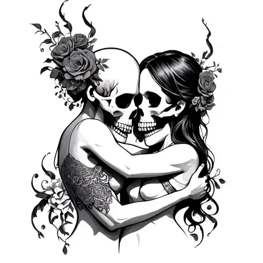 Skull Couple Hugging Each Other
