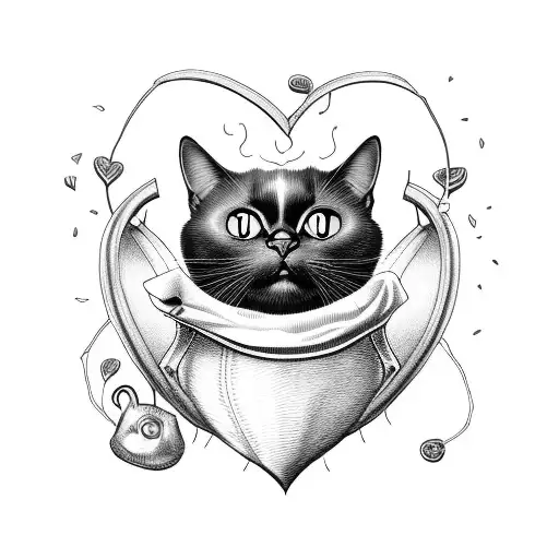 Cartoon Black Cat Inside Heart