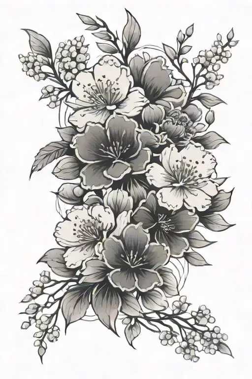 Floral Sleeve With Sakura Flowers Intertwined