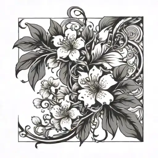 Floral Vine With Sakura Flowers Intertwined