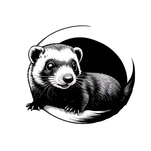 Ferret Lying On The Curve Of A Crescent Moon