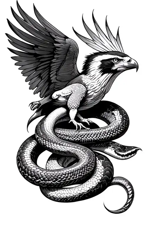 Falcon And Viper Coiled Snake Wrapped
