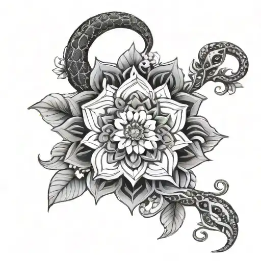 Mandala With Flowers A Snake