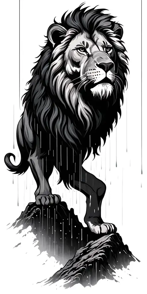 Lion In The Middle Rain Coming Down The Peak Surrounded