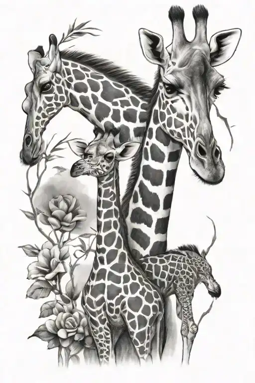 Baby And Mom Giraffe Standing