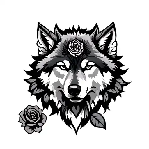 Native American Tribal Rose With Wolf