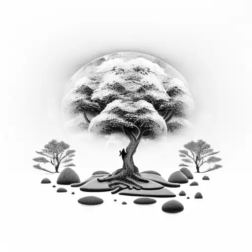 A Serene Landscape Featuring A Peaceful Buddha Meditating Under A Towering Tree