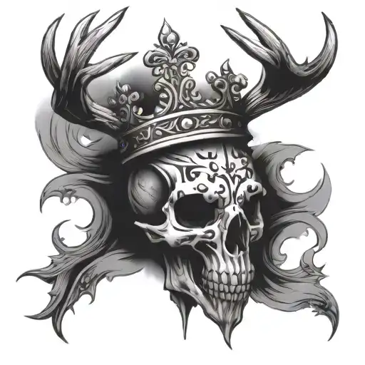 Cross Tattoo With Deer Skull Wearing A Crown