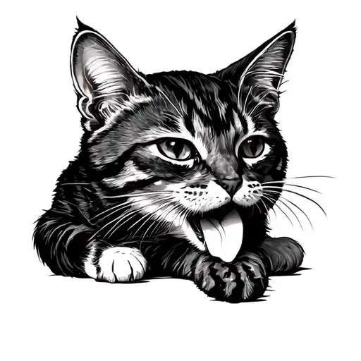 A Cat Licking Its Anus In Sketch Design Style