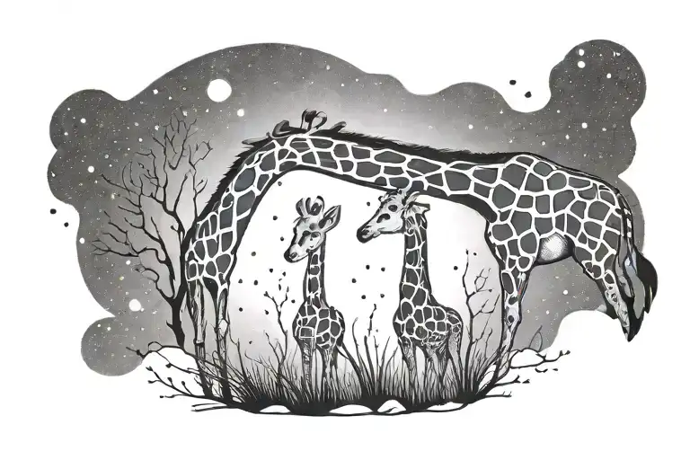 Night Sky With Mama And Baby Giraffe Constellation