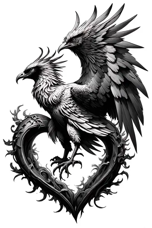 Phoenix Rising From A Heart Shape
