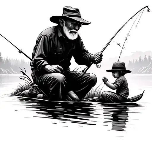 Grandpa And Kid Fishing More Basic