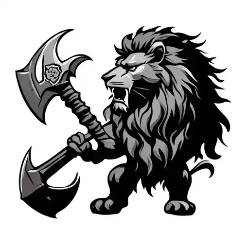 Lion Warrior Wielding A Battle Axe