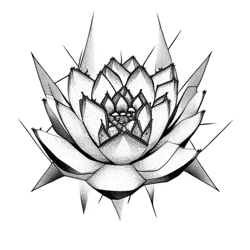 Many Cactus Behind A Lotus Flower With Spade-shaped Geometry