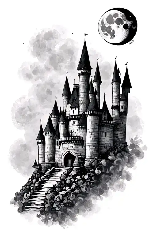 Castle Silhouette With A Moon