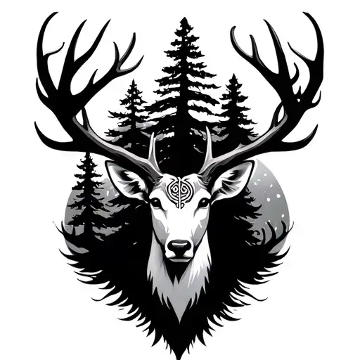 Scottish Celtic Deer Head With Trees