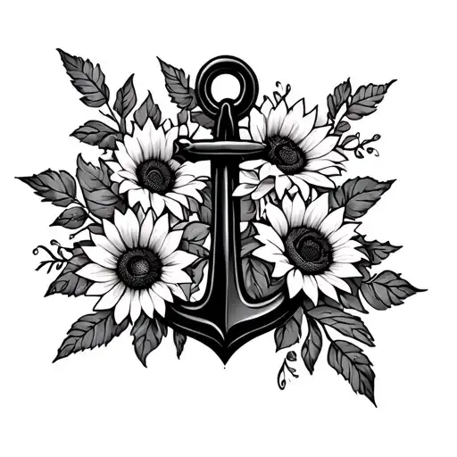 Anchor With Roses And Sunflowers