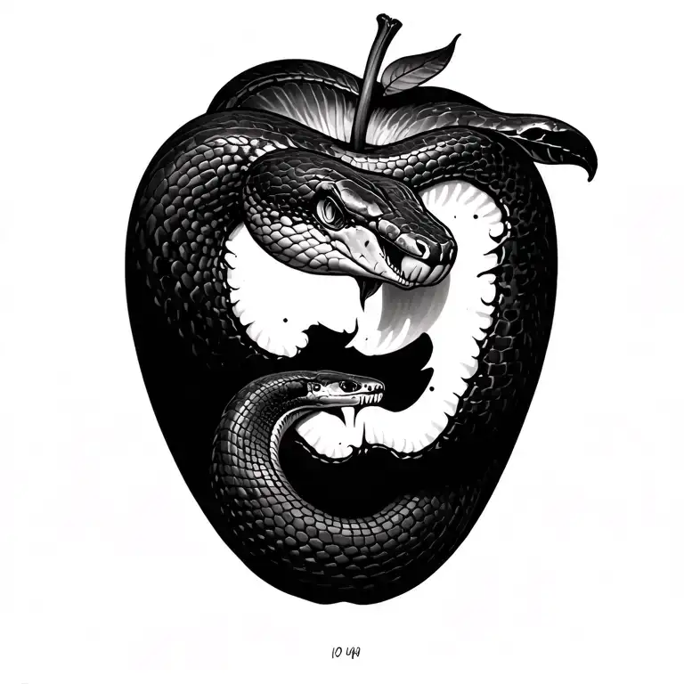 Large Snake Next To Half Bitten Apple Realism