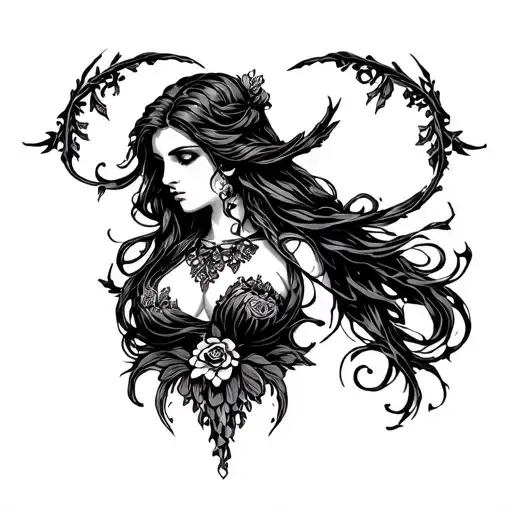 Lilith Beautiful Tattoo Stencil