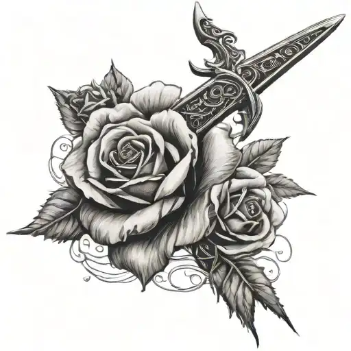 A Sword And Rose Intertwined With Elvish Script From Lord Of The Rings