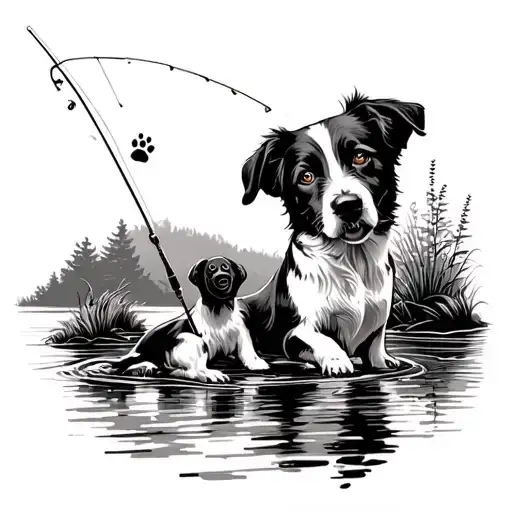 Dog Paws And Fishing Scene
