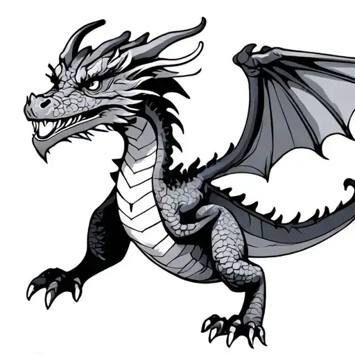 A Gentle Dragon With Clearly Defined Facial Features And Outstretched Wings