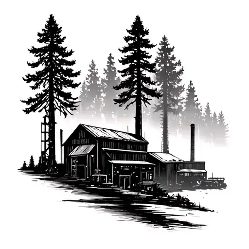 Factory In Pine Forest Scene