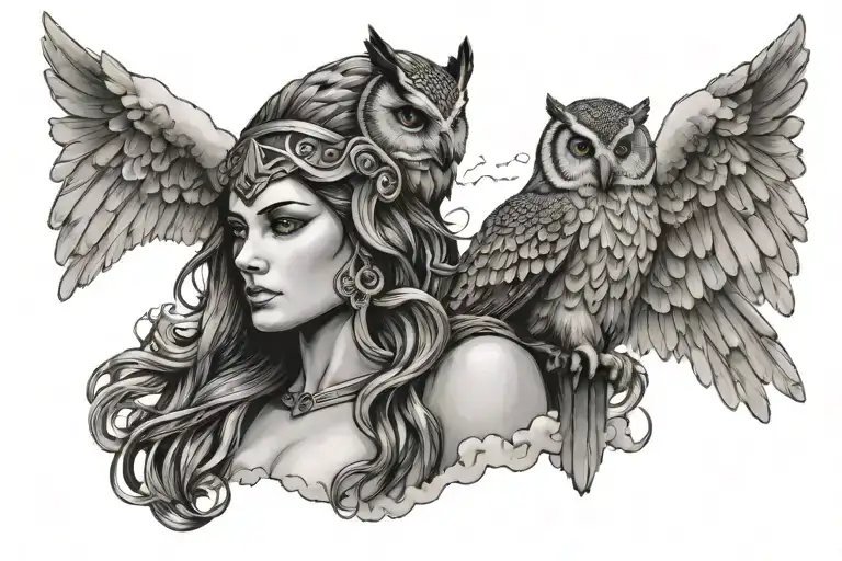 Storms Clouds Forming Into Athena Holding Her Owl