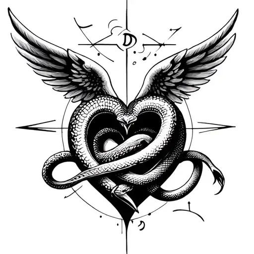 Taurus Star Constellation With A Snake Intertwine Forming A Winged Heart