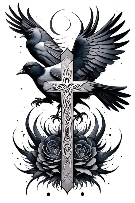 Cross And Black Birds
