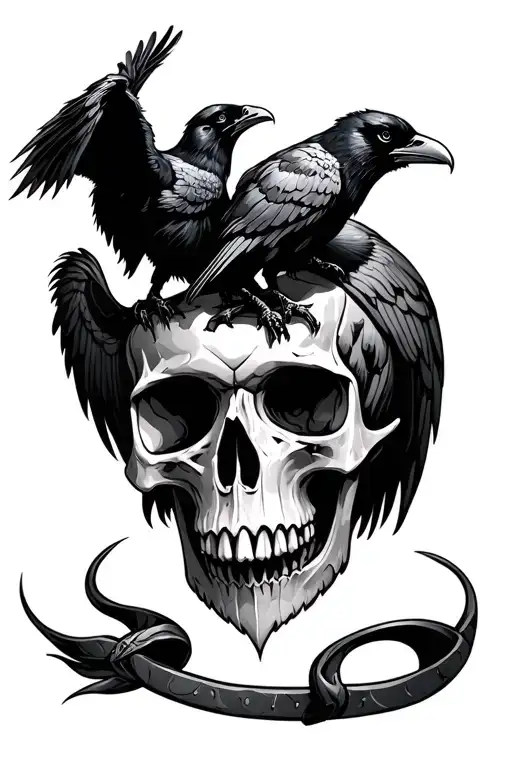 Norse Skull With Ravens Huginn And Muninn