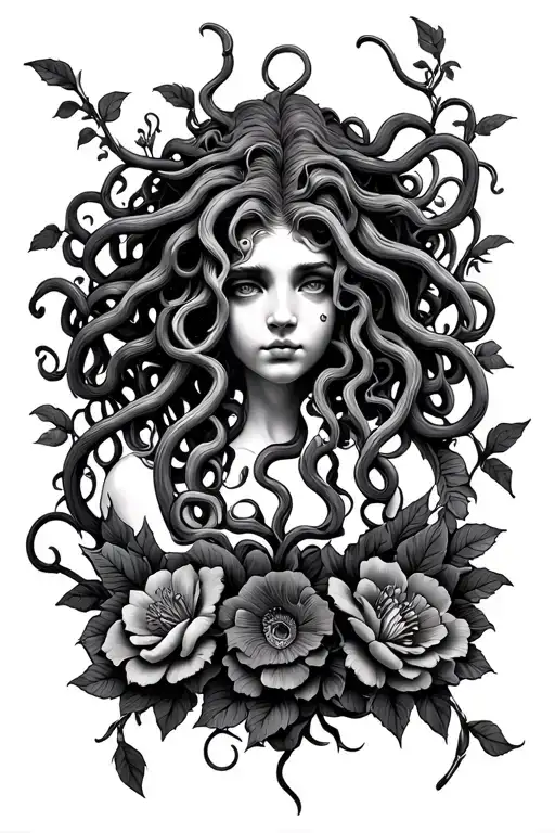 Medusa Surrounded By Vines And Flowers