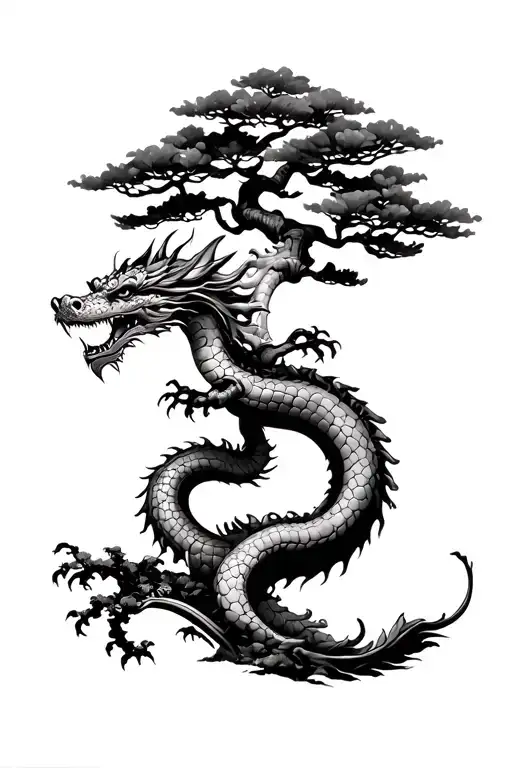 Bonsai Tree With Dragon Under