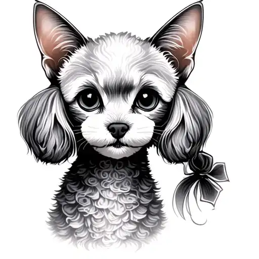 Cat And Poodle Small Dog Minimal Tattoo Design