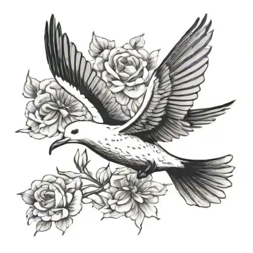 Floral Deisgn With A Seagull Flying