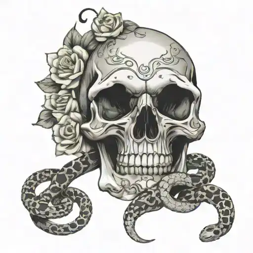 Skull With Flowers And Snake Wrapped