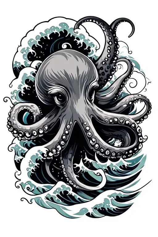 Neo Japanese Waves And Octopus