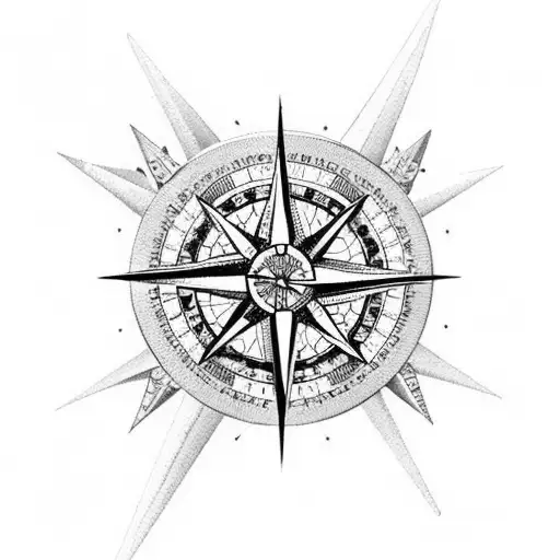 A Compass Rose Surrounded By Delicate Hummingbirds